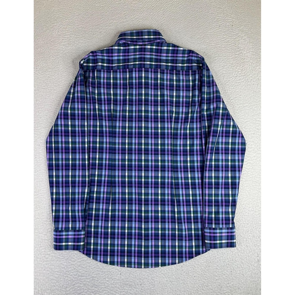 Mizzen+Main Leeward Dress Shirt Mens Large Blue Plaid Trim Fit Stretch USA LS - Picture 2 of 10